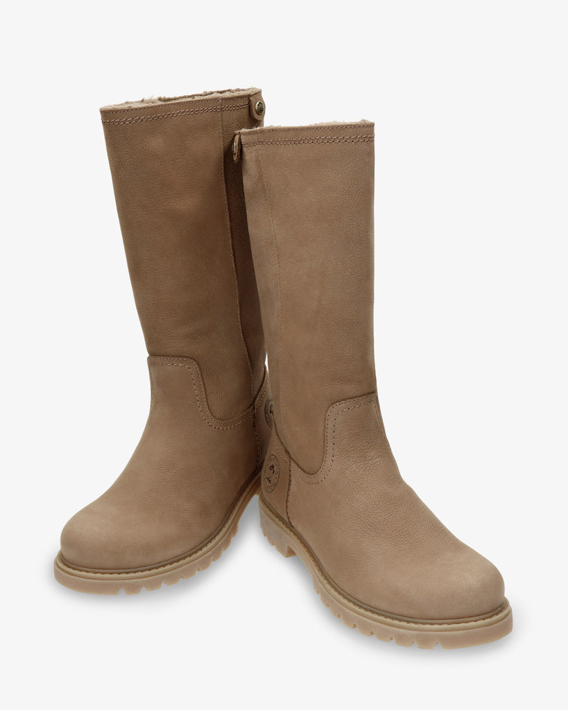 Bambina botas de piel con forro interior de pelo. taupe