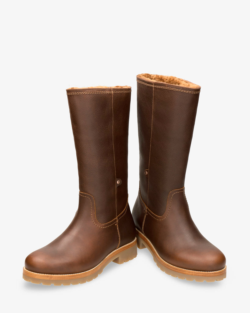 Bambina Igloo botas de piel con forro interior de pelo natural. cuero