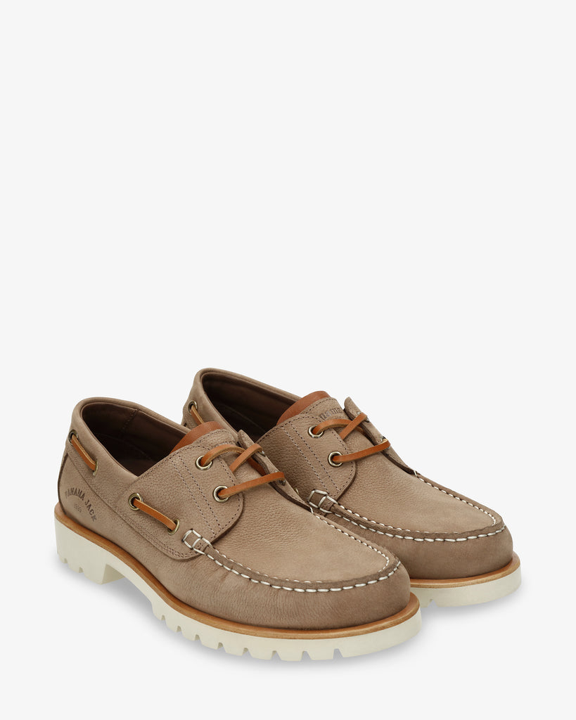 Boat náutico de piel con forro interior de piel. taupe