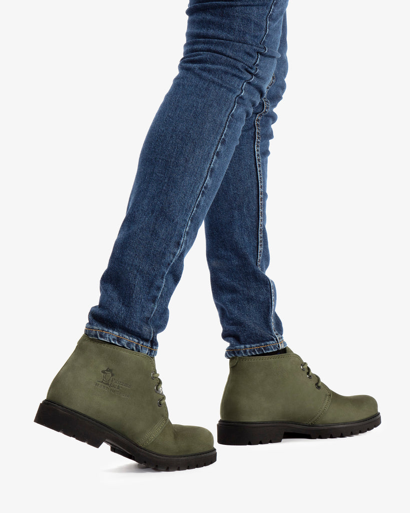 Bota Panama botines de piel con forro interior de piel. verde