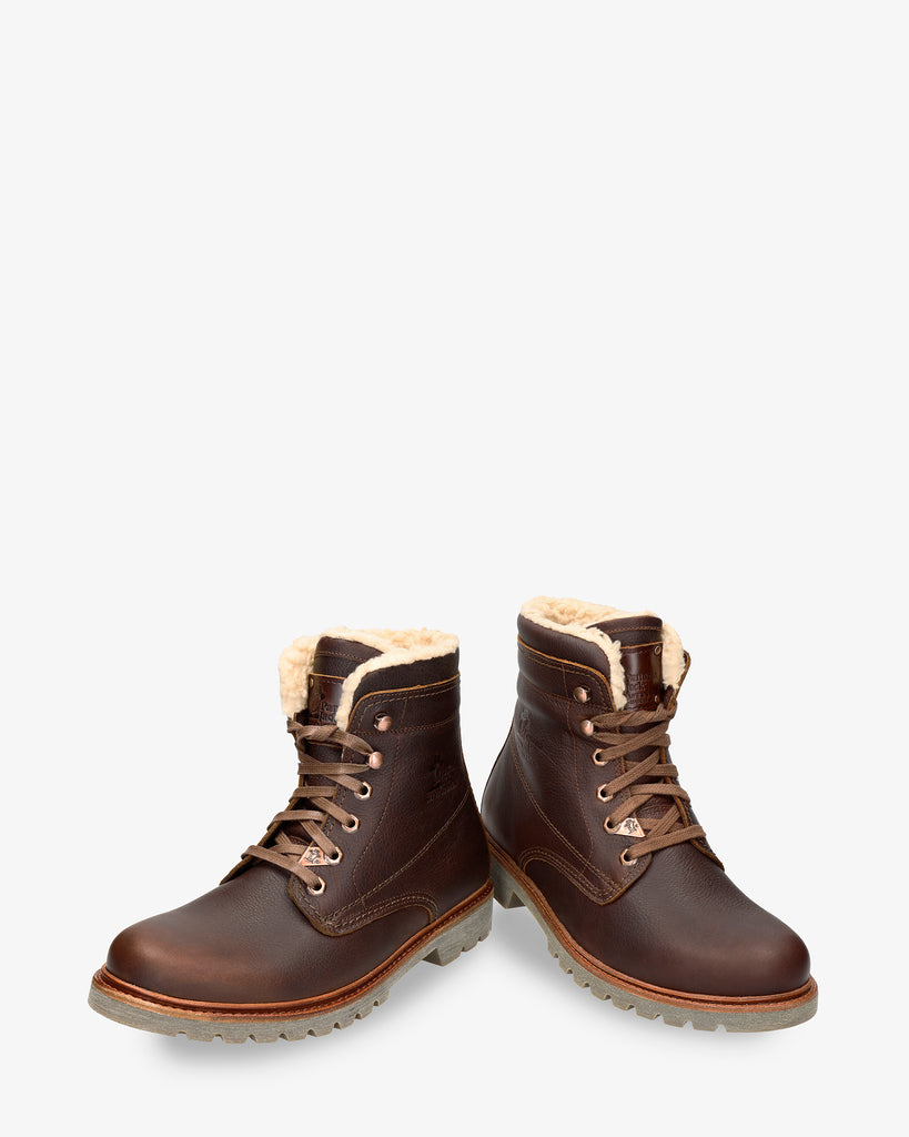 P03 Aviator botas de piel con forro interior de algodón. castaño