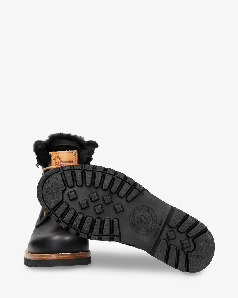 P03 Aviator Igloo botas de piel con forro interior de pelo natural. negro