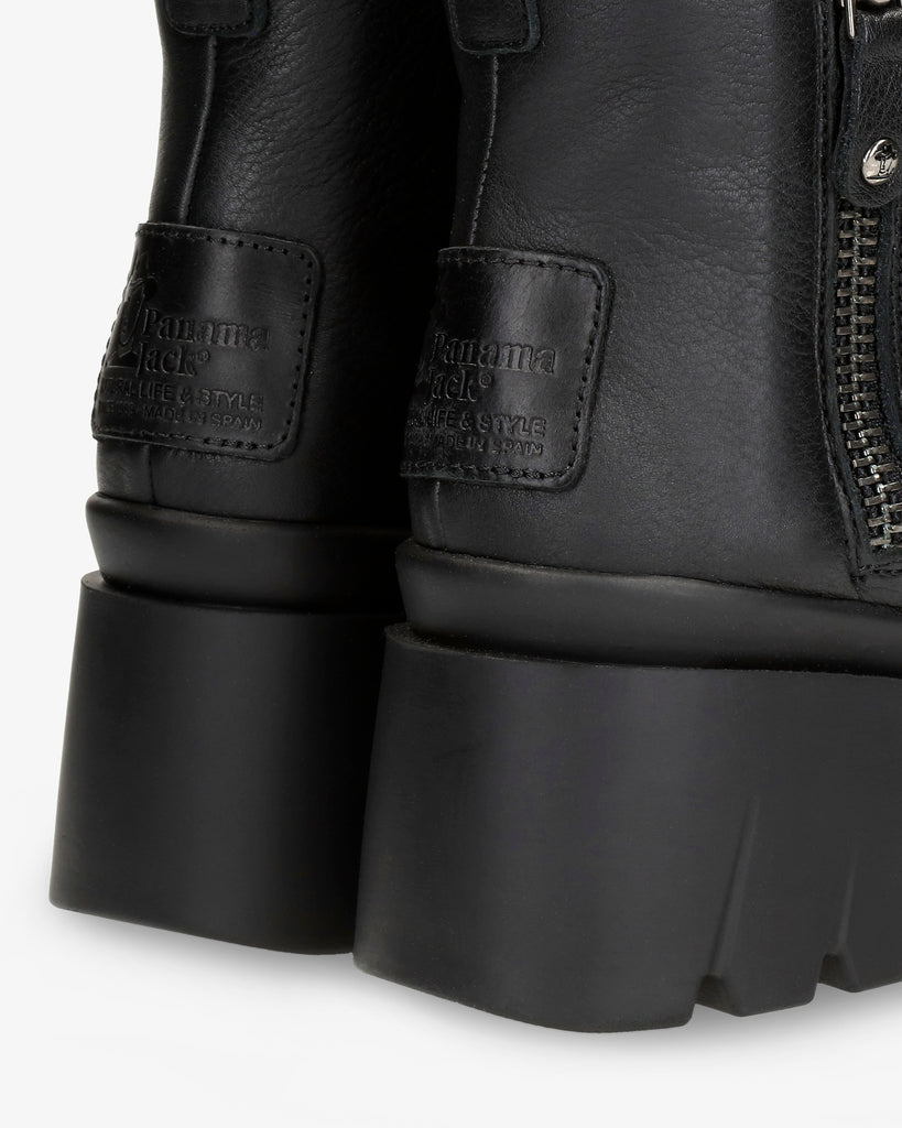 Phuket botas de piel con forro interior de pelo. negro